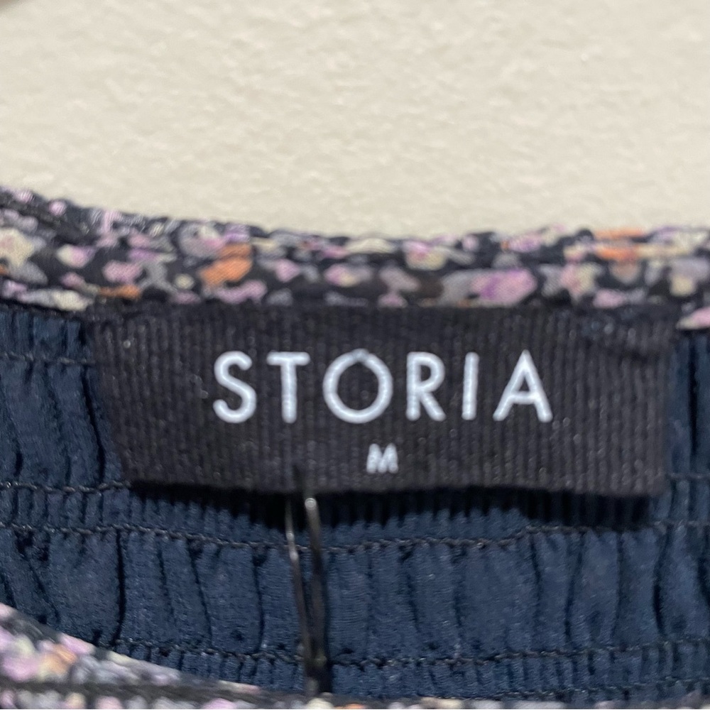 Storia Smocked Ruffle Floral Mini Dress Blue Pink Women’s Size Medium - Picture 8 of 9